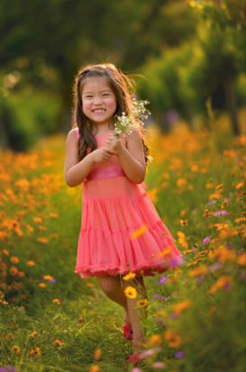 Smiling in field of flowers